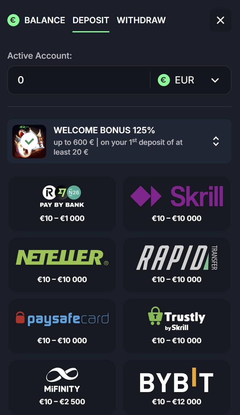 Beef Casino maksājumu metožu izvēle