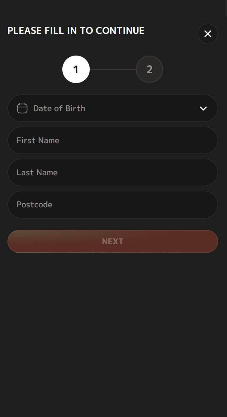 Iris Casino personas datu aizpildīšana