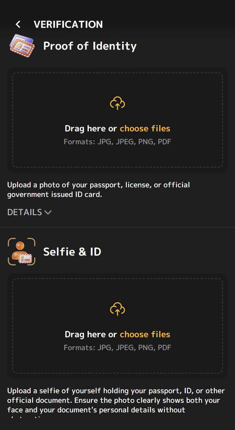 Iris Casino konta verifikācijas sadaļa